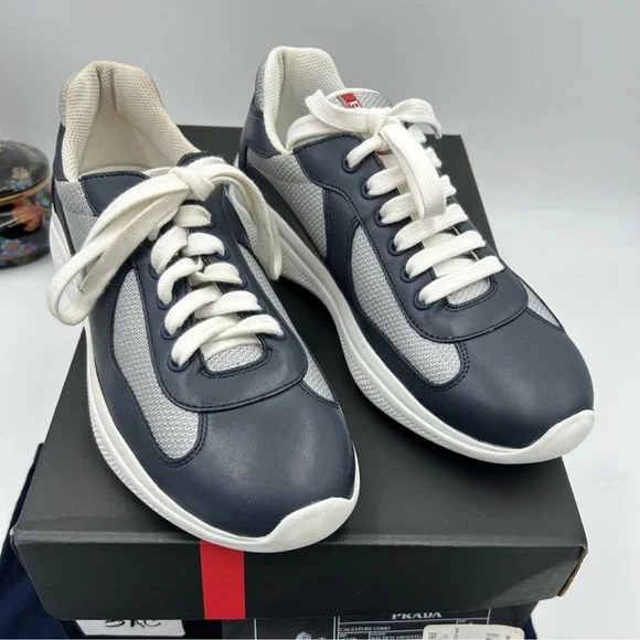Men’s Prada America’s cup blue/silver sneakers size 6 fit seven US made in Italy - Picture 1 of 14